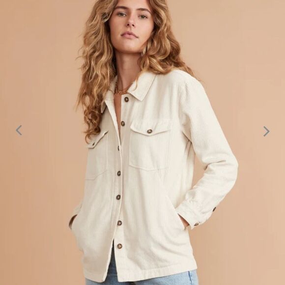 Marine layer Jemma Cord Overshirt in Ivory - Picture 2 of 8